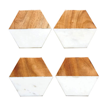 Acacia Wood Marble Coasters Set