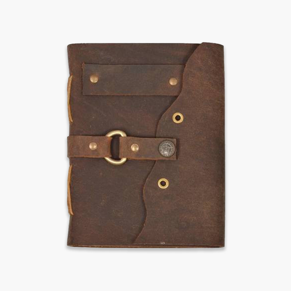 Brown Handmade Leather Antique Flap With D-ring Journal