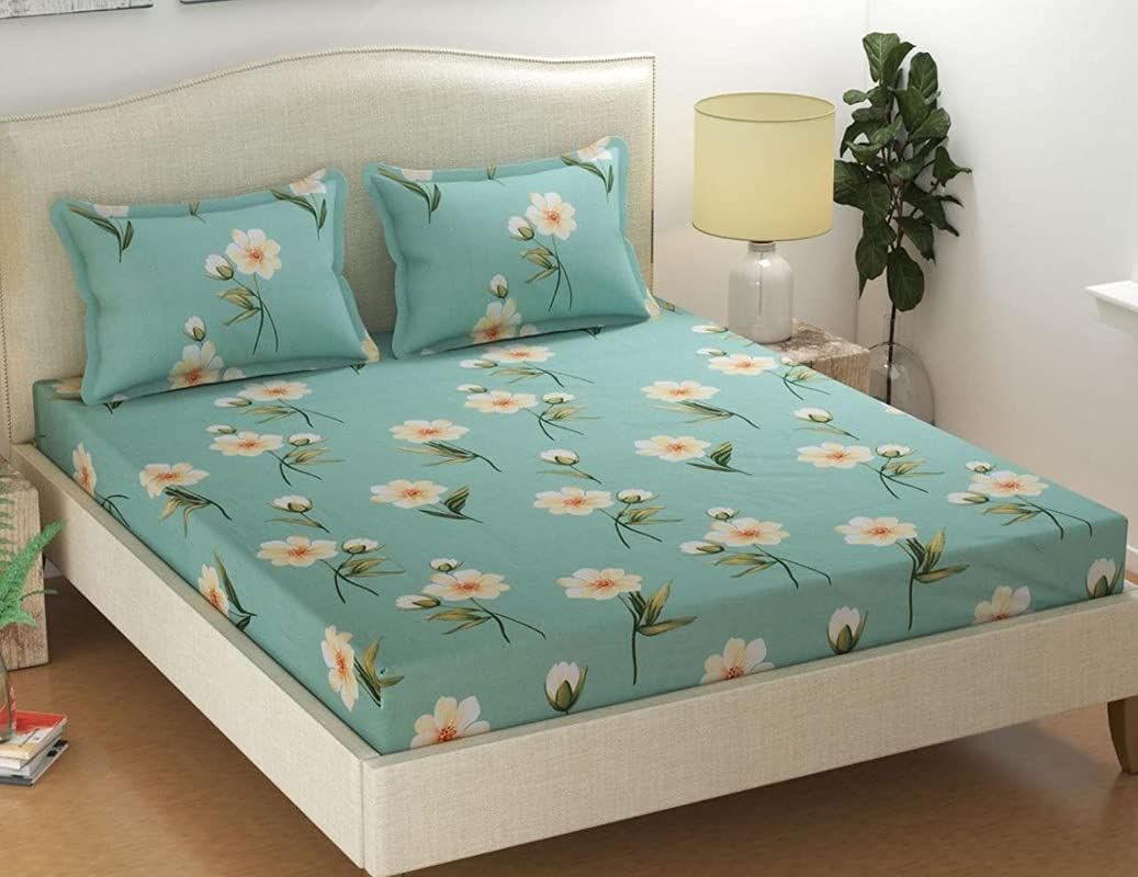 Floral Glace Cotton Double Bedsheet With 2 Pillow Covers