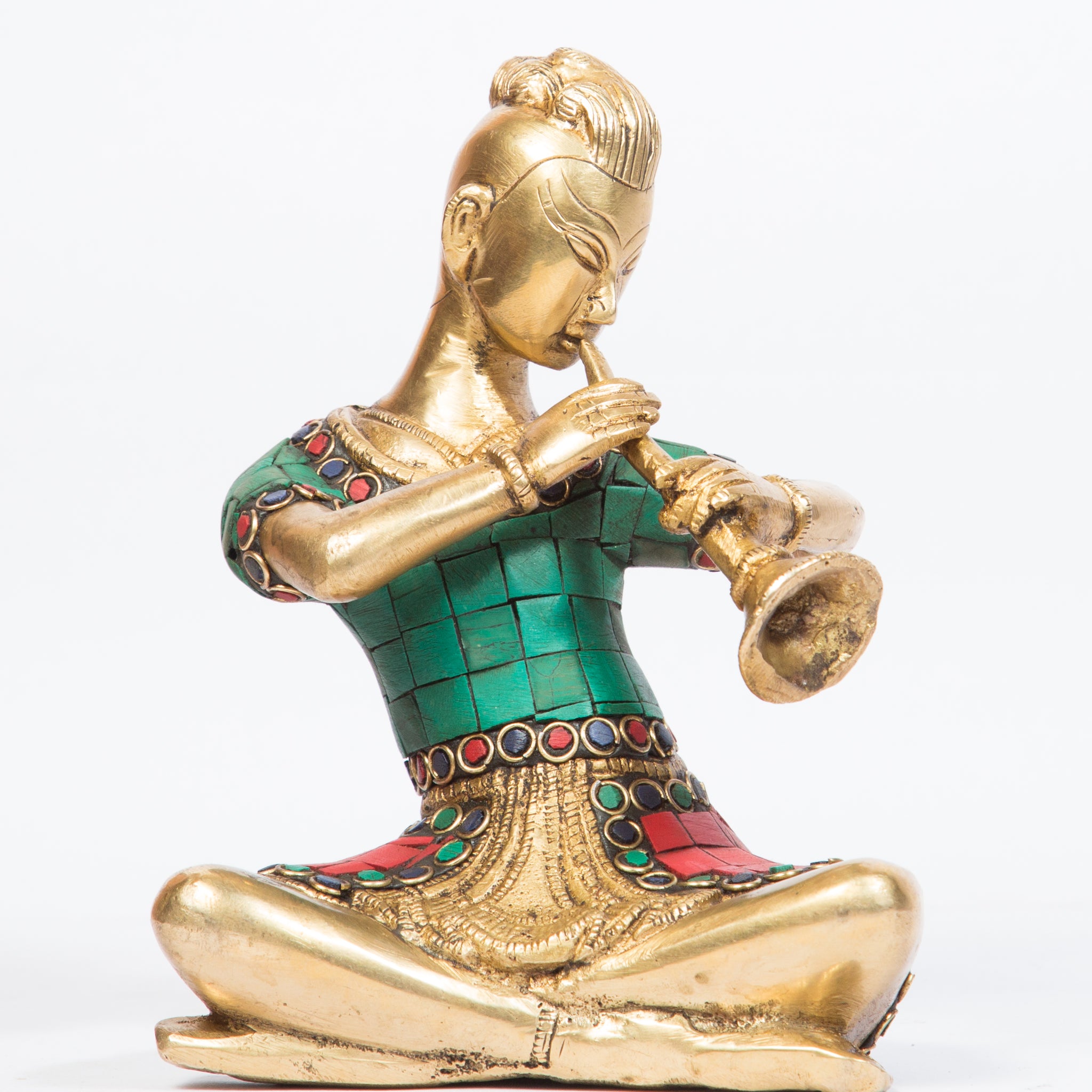 Musician Lady With Shehnai Sculpture - 7 Inch (Multicolour)