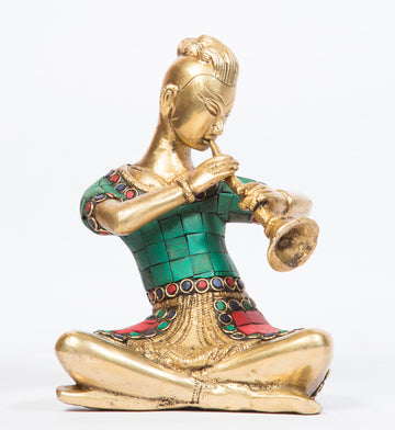 Musician Lady With Shehnai Sculpture - 7 Inch (Multicolour)