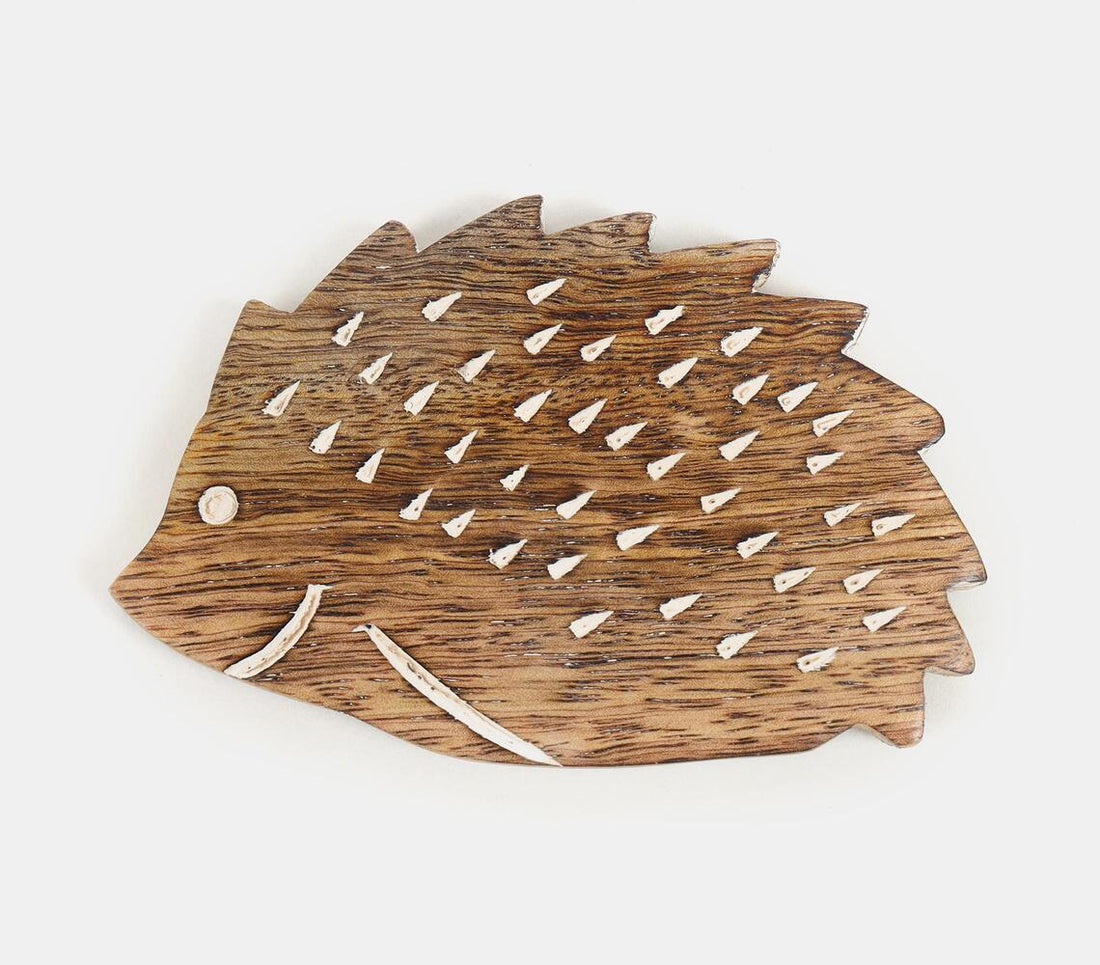 Hand Carved Hedgehog Shaped Coaster Set