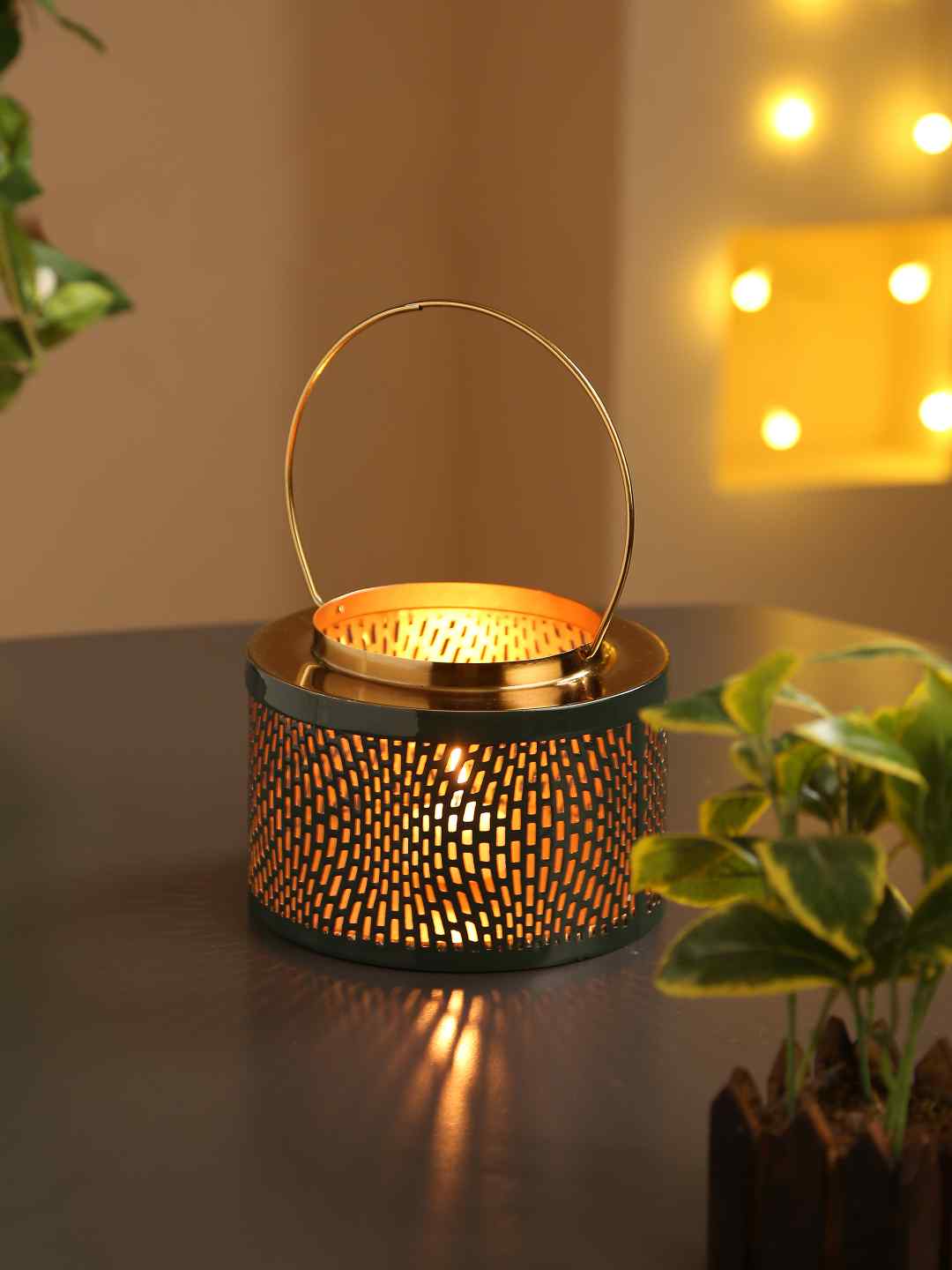 Lantern In Green And Gold Finish - S