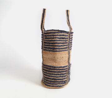 Recycled Rag And Jute Laundry Basket - Blue