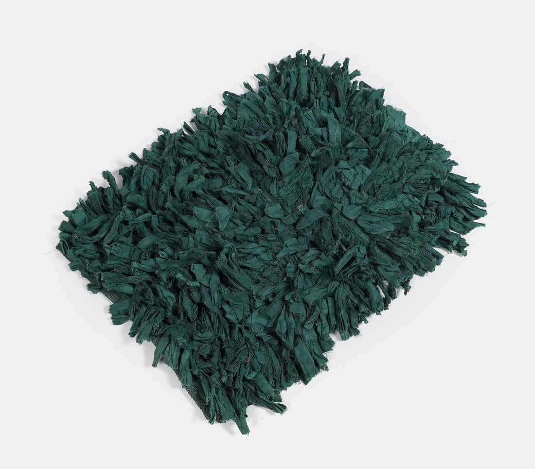 Recycled Cotton Chindi Green Fluffy Bath Mat