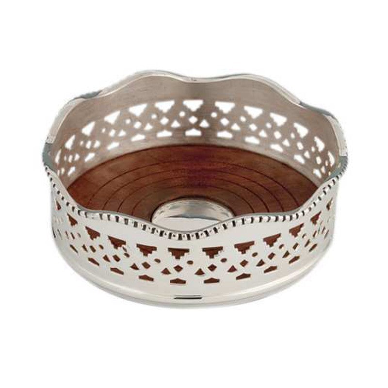 Shiny Silver-plated Wine Coaster With Wood