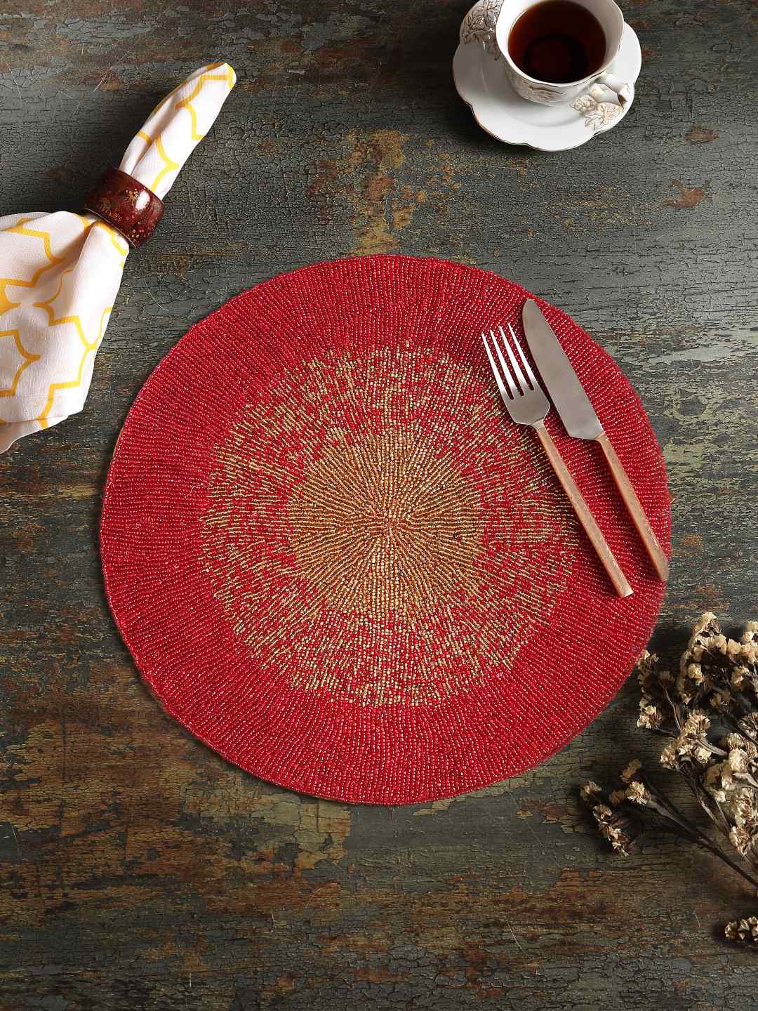 Red And Gold Hand Beaded Placemat