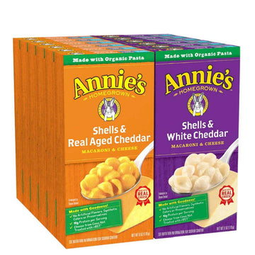 Annie's Organic Macaroni and Cheese Variety Pack, Shells & White Cheddar and Shells & Real Aged Cheddar, 6 oz (Pack of 12)