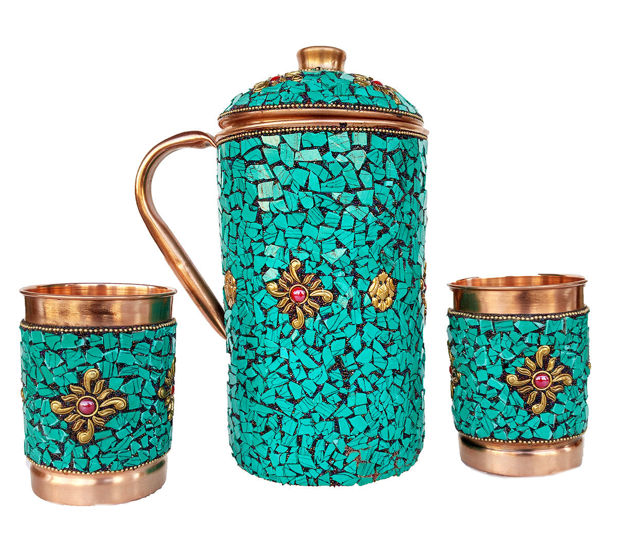 Copper Jug And 2 Glass Drinkware Set