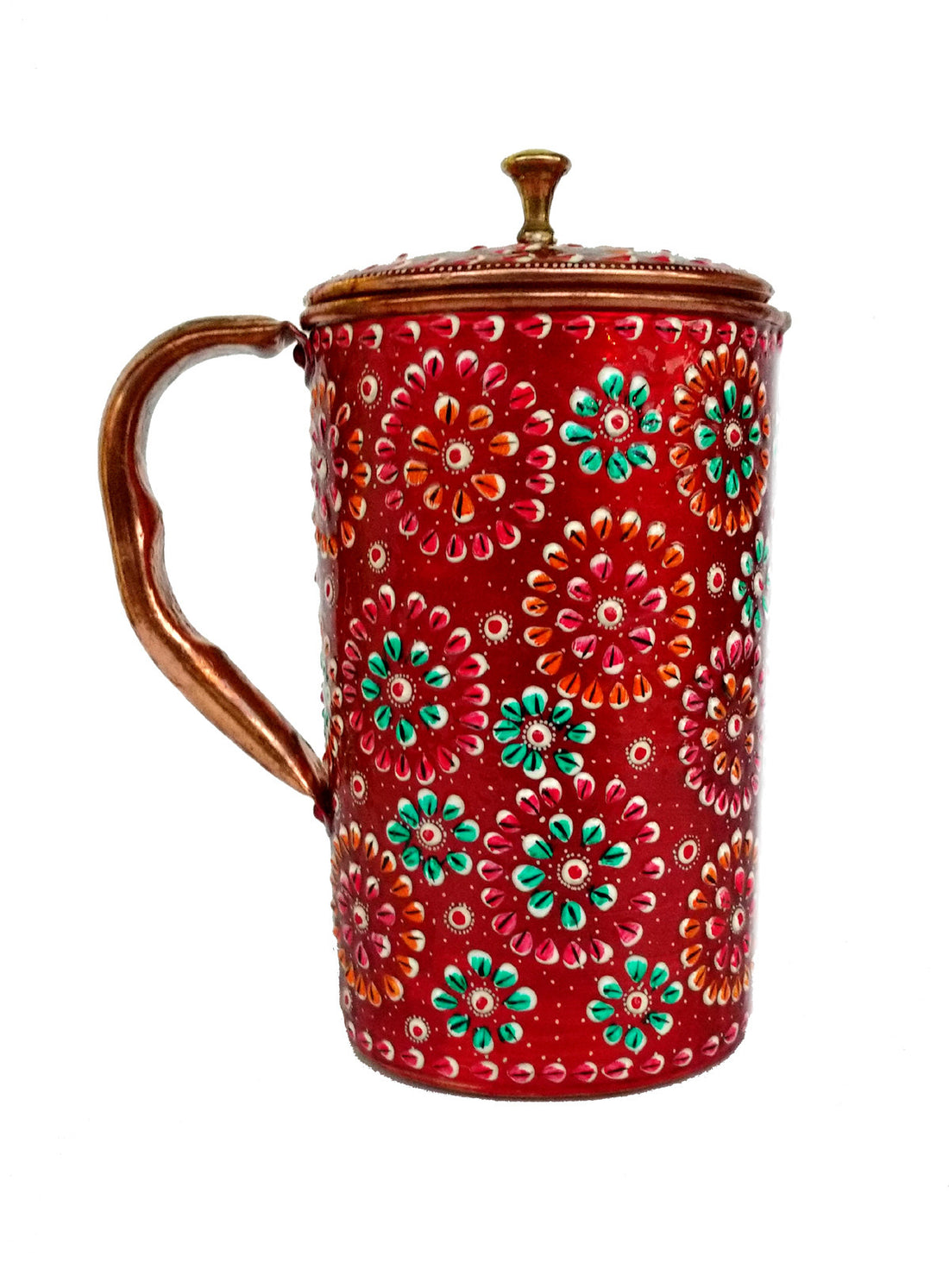 Red Hand Painted Copper Jug Pitcher (1500 Ml)