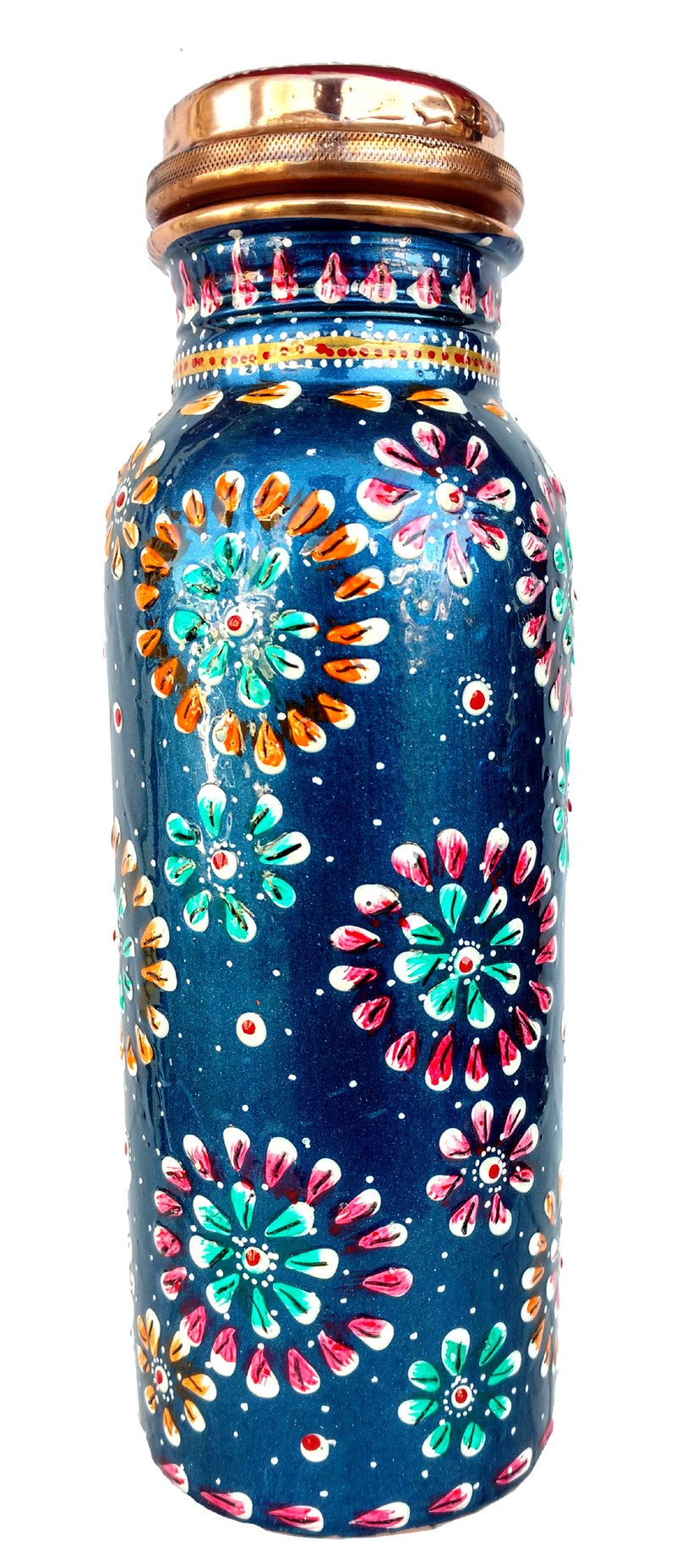 Copper Hand Painted Bottle 500 Ml Blue