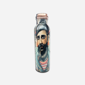 Pure Copper Screen Printed Water Bottle 950 Ml Multicolor