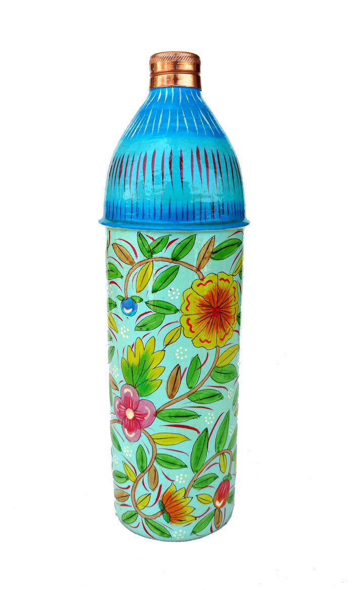 Copper Yellow Flower Hand Painted Water Bottle (750 Ml)