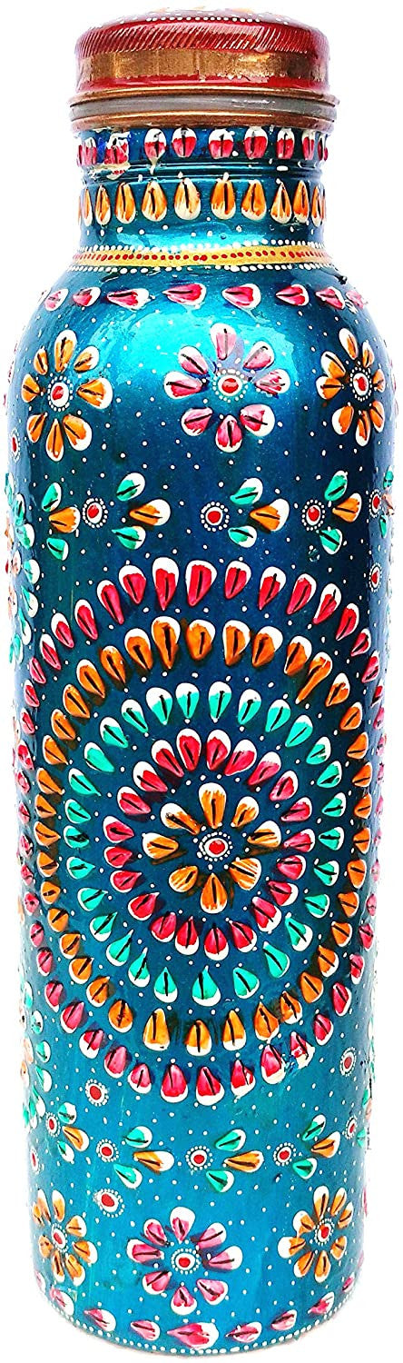 Handmade Copper Turqouise Hand Painted Water Bottle 950 Ml