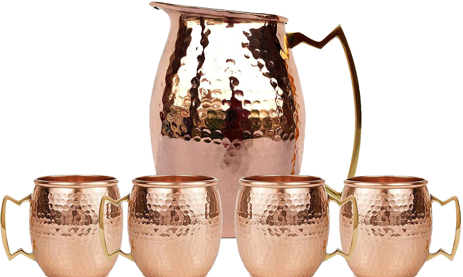 Copper Moscow Mule Inspired Hammered Pitcher With 4 Mugs