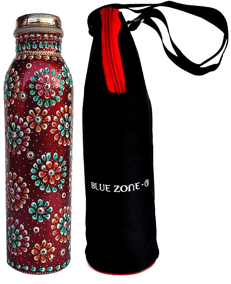 Copper Red Hand Painted Water Bottle 950ml With Isolated Cover