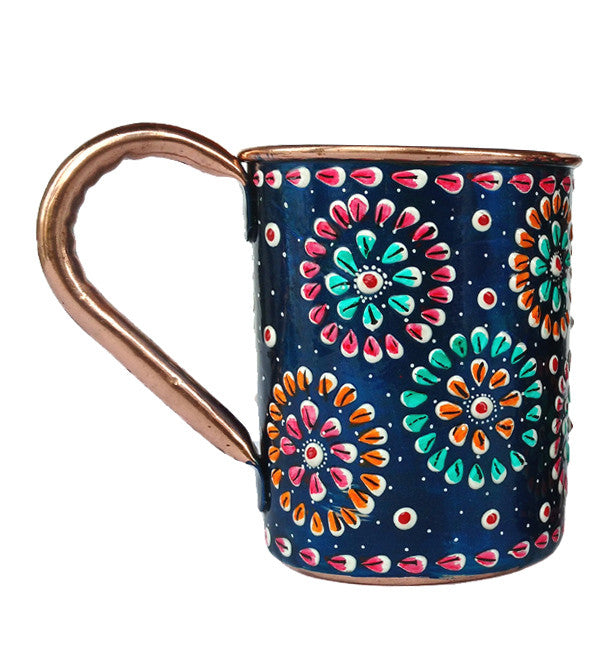 Copper Blue Hand Painted Mug 16 Oz