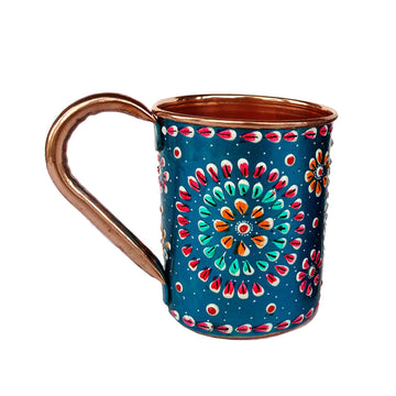 Copper Turquoise Hand Painted Mug 16 Oz