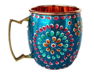 Handmade Turquoise Copper Hand Painted Mug 16 Oz