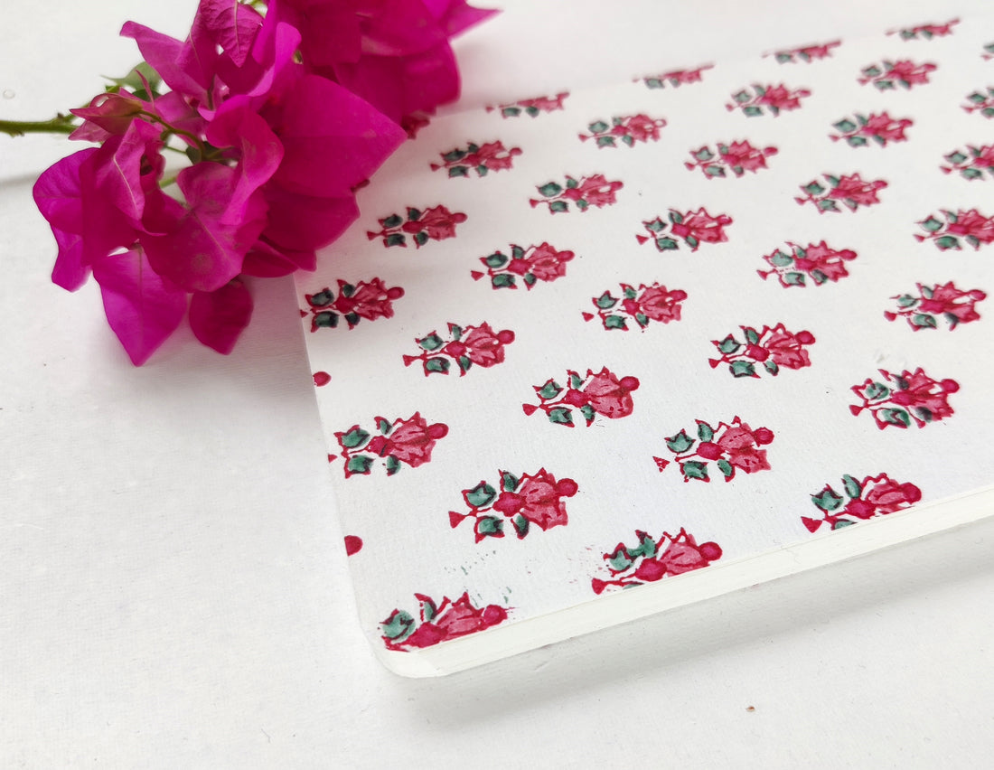 Handblock Printed Notebook Pink Floral Print