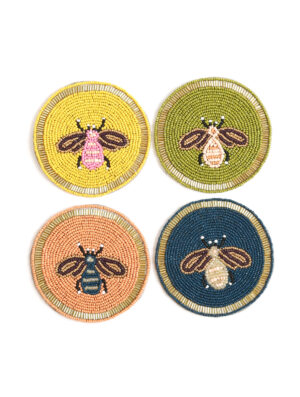 Bee Design Beaded Coasters Set Of 4