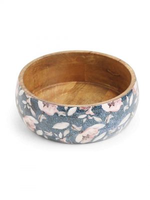 Blue Salad Bowl With Flower Design