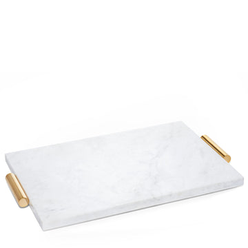 White Marble Tray With Gold Handles