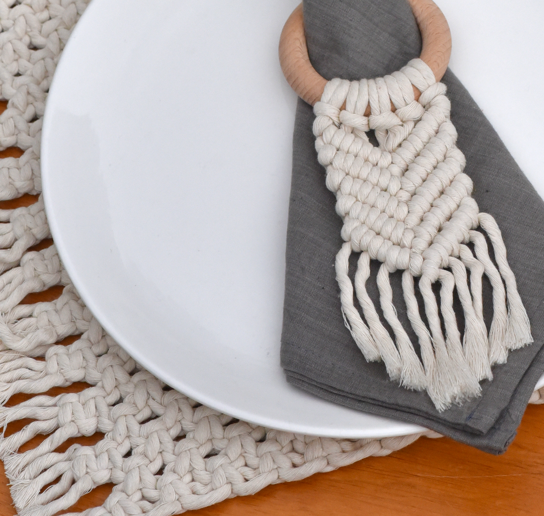 Premium Cotton Macrame Napkin Rings - Victory (set Of 4)