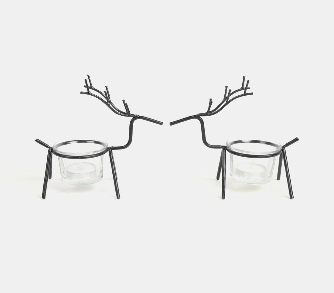 Wrought Iron Tea Light Holder- Reindeer (Set Of 2)