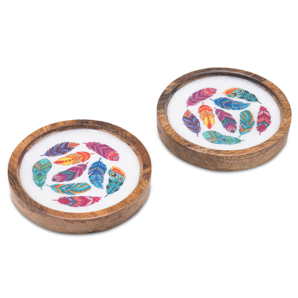 Feathers Print Wooden Coasters (Set Of 2)