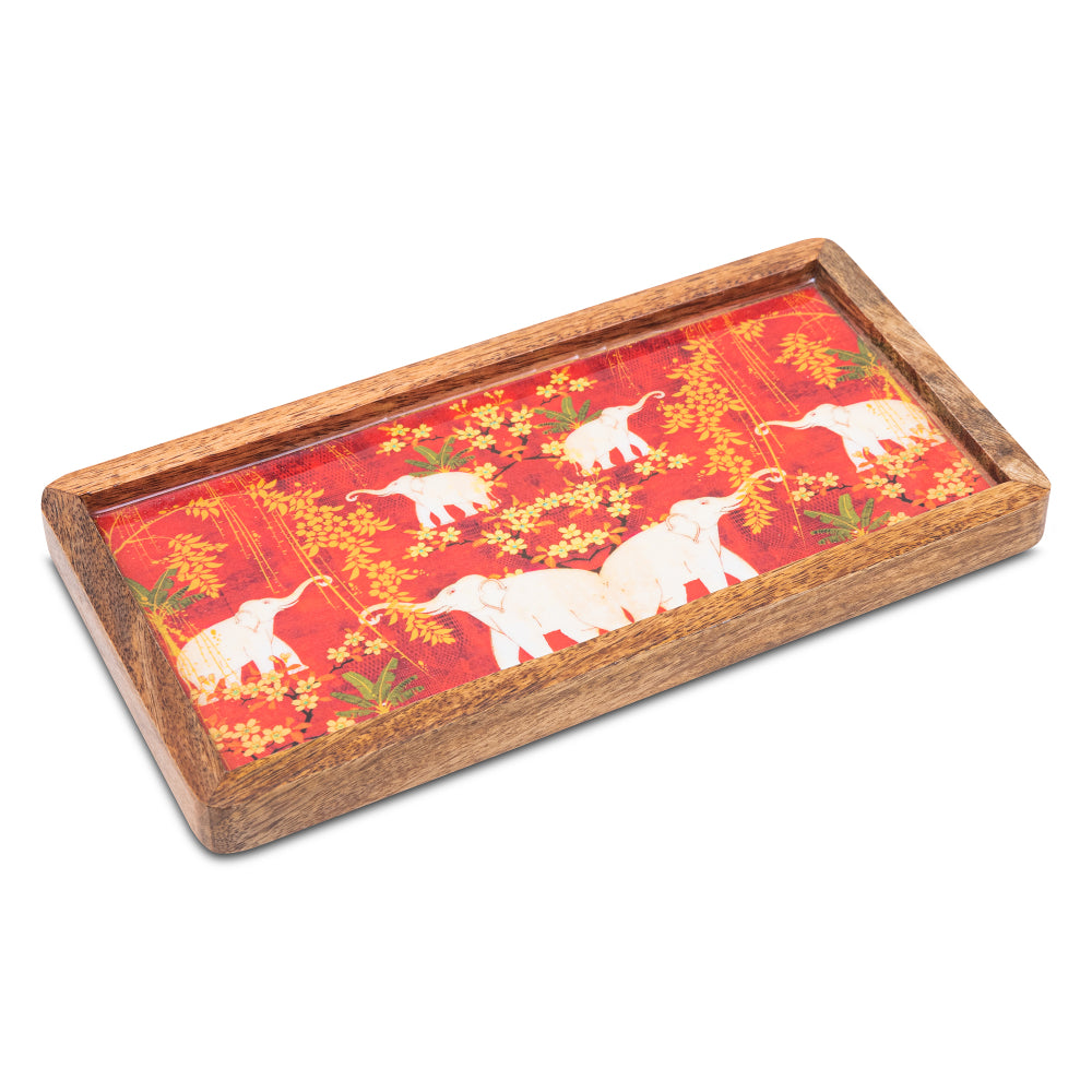 Wooden Tray With Elephant Print Design