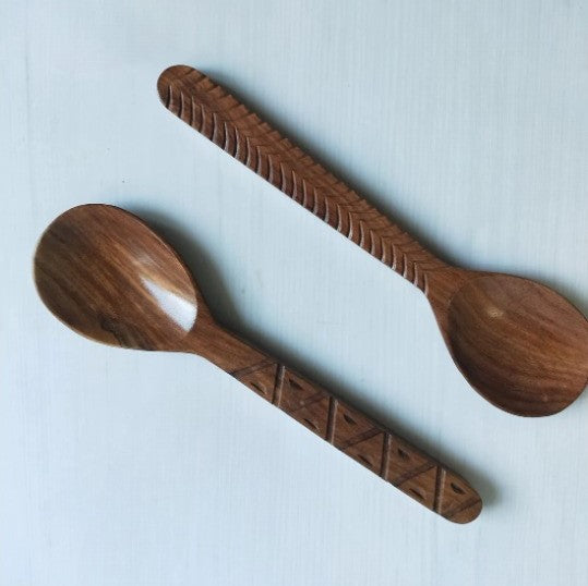 Geomectric Engraving Salad Spoons