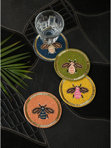 Bee Design Beaded Coasters Set Of 4