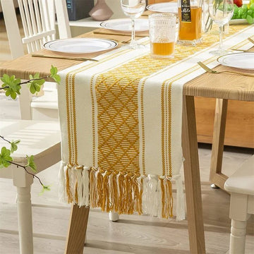 Yellow Ivory Fringe Table Runner