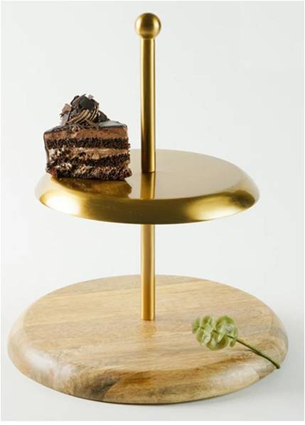 Metal And Wood Two Tier Cake Stand