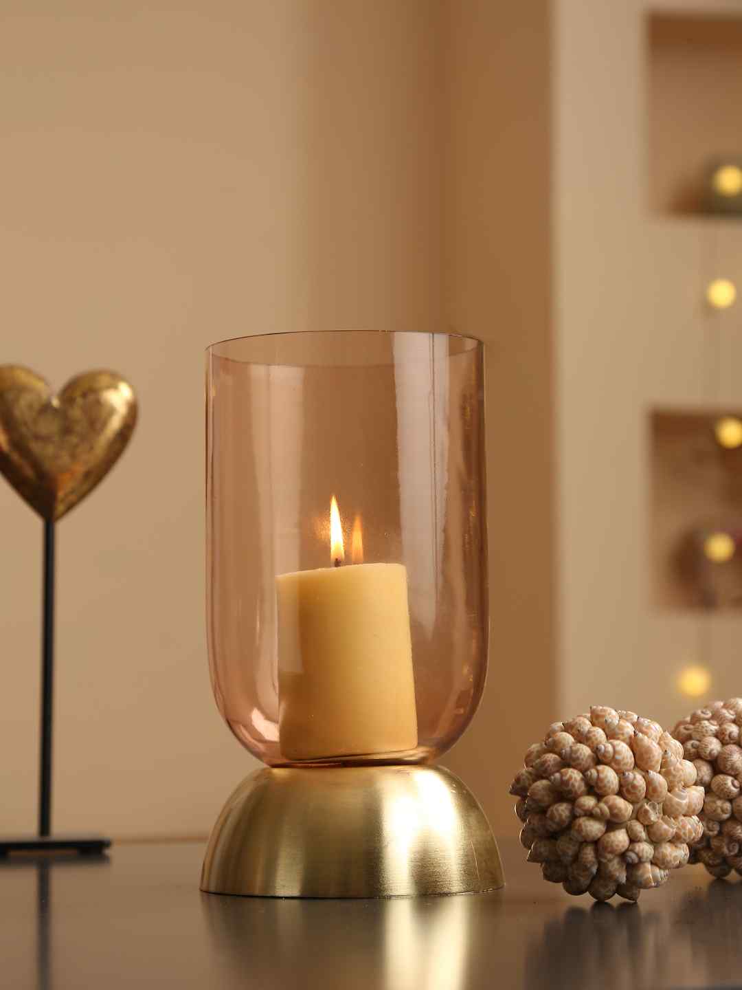 Peach And Gold Glass Candle Holder Large