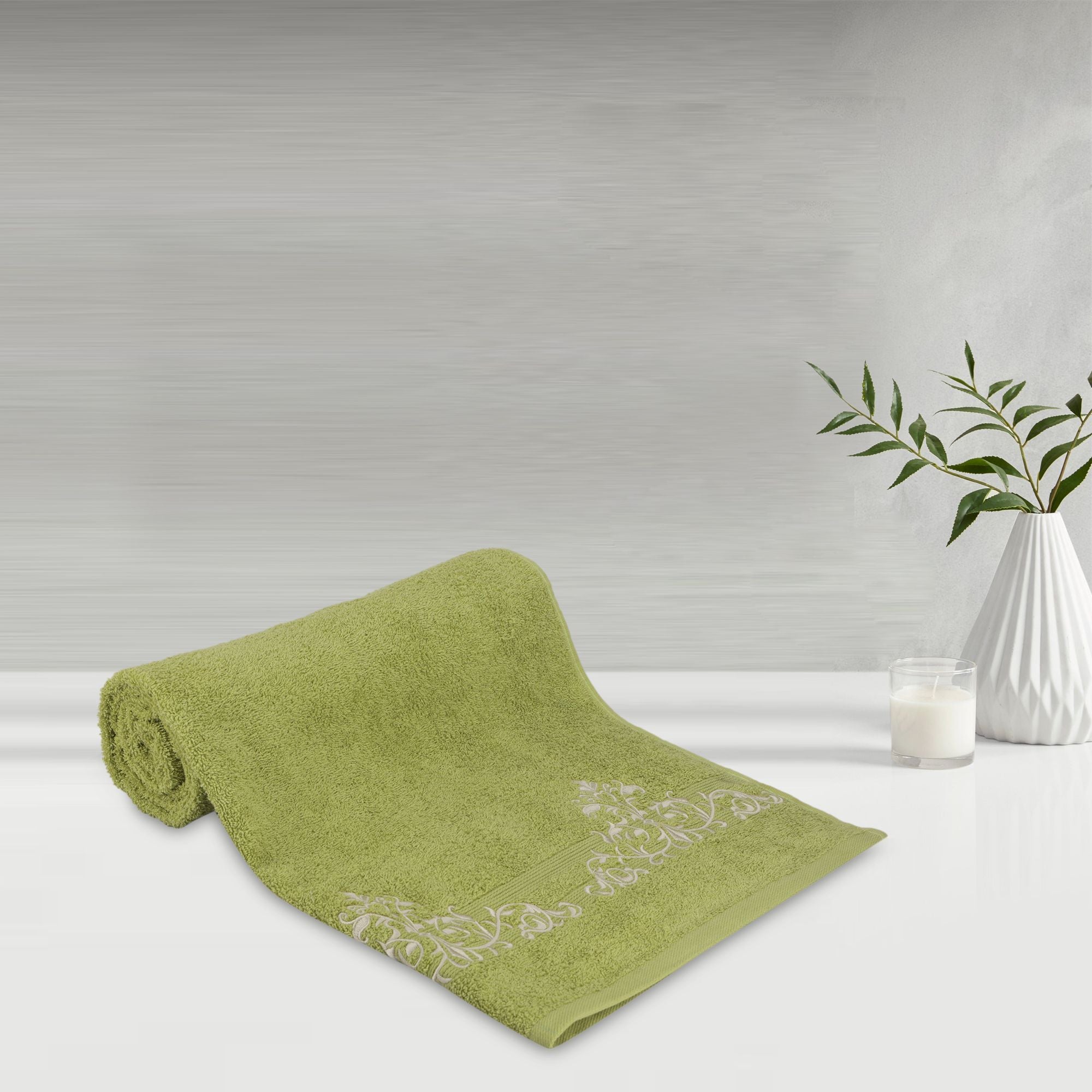 500 GSM Embroidered Bath Towel (Victorian Light Green)