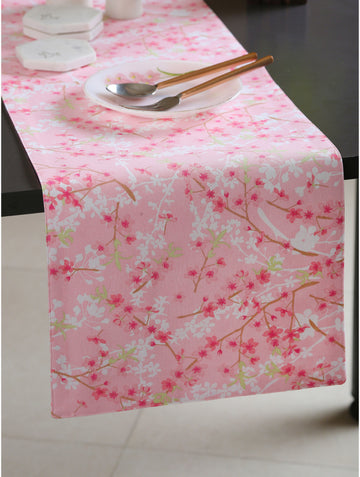 Beautiful Flower Pattern Reversible Table Runner In Cotton