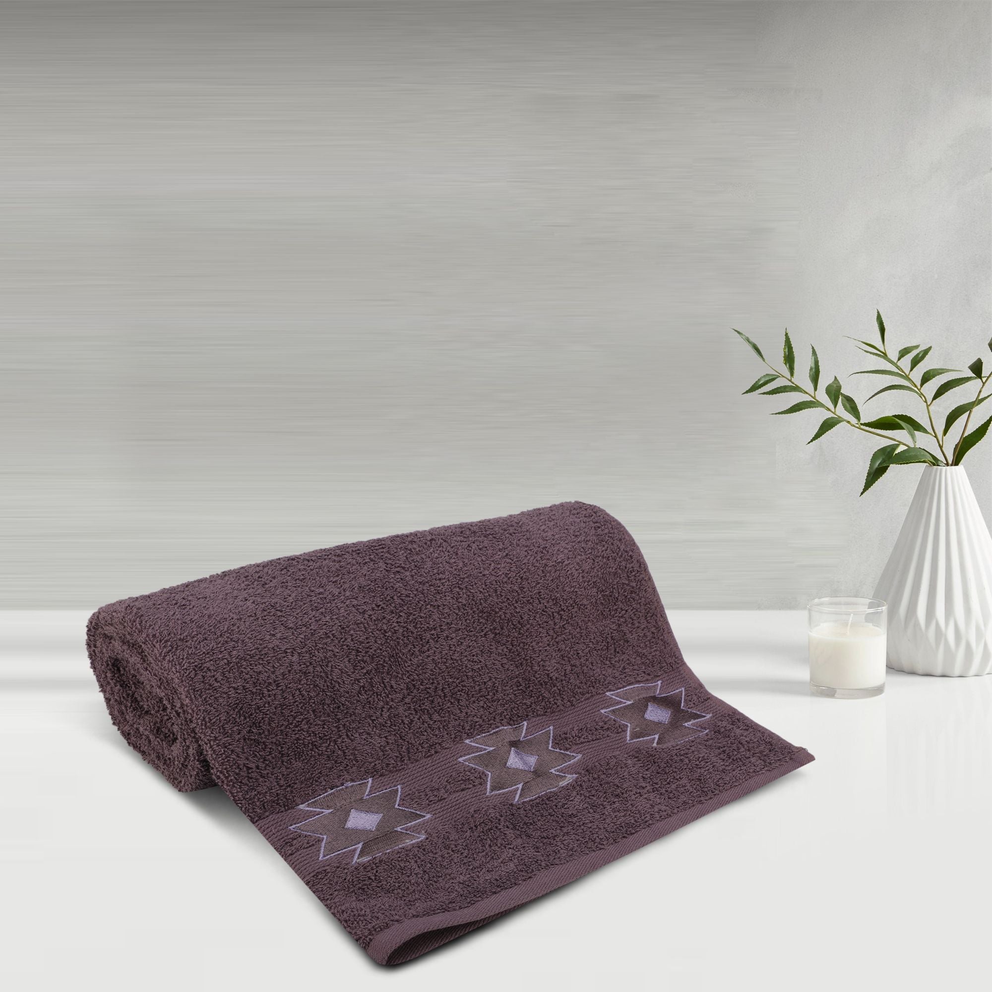 500 GSM Embroidered Bath Towel (Purple)