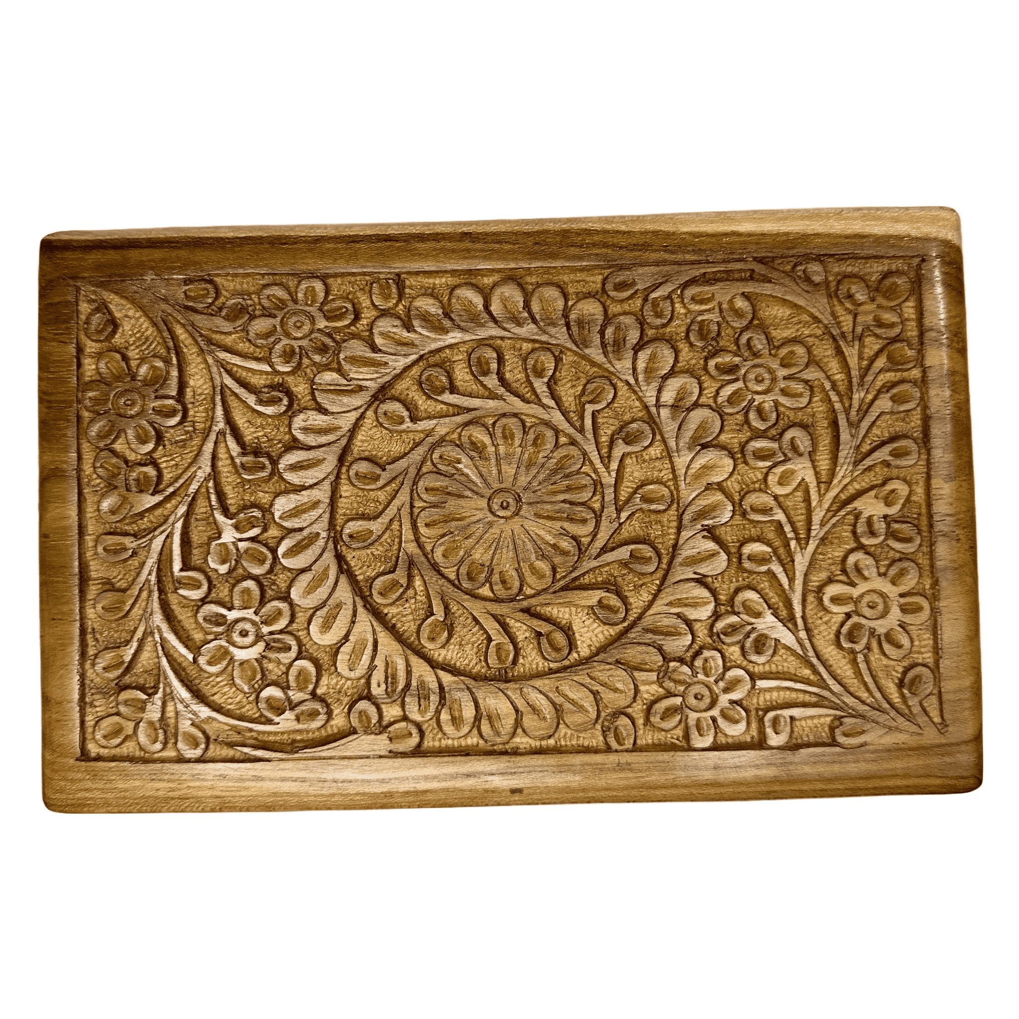 Teak Wood Hand Carved Floral Pattern Box