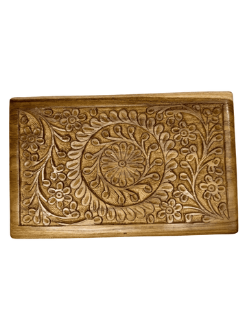 Teak Wood Hand Carved Floral Pattern Box