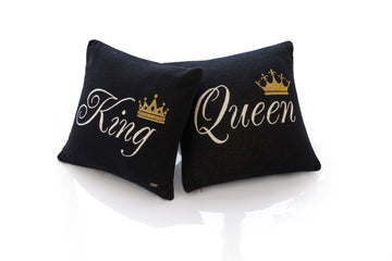 King Queen Cotton Knitted Cushion Cover Set Of 2  (40cm X 40cm)