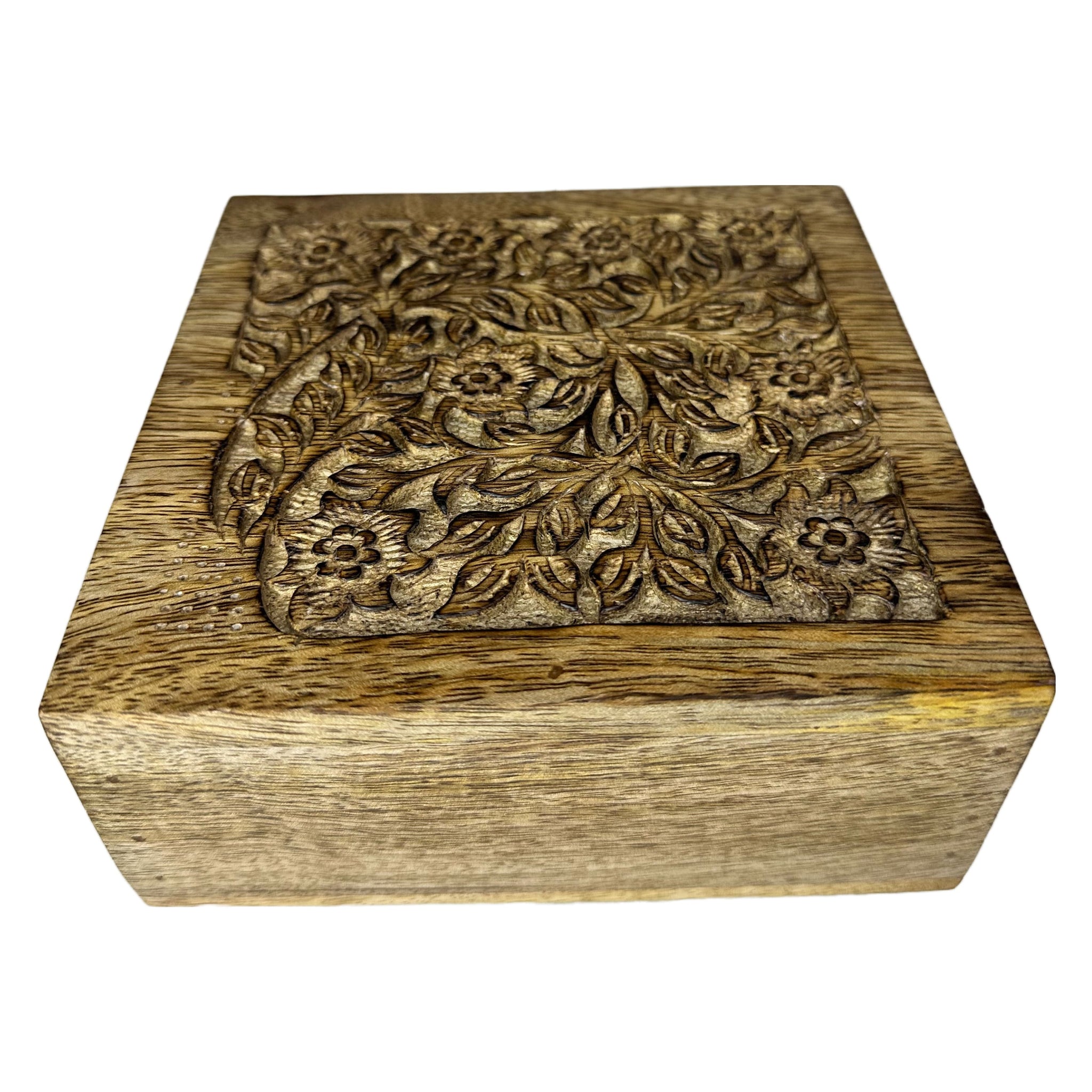 Hand Carved Square Box Floral Design