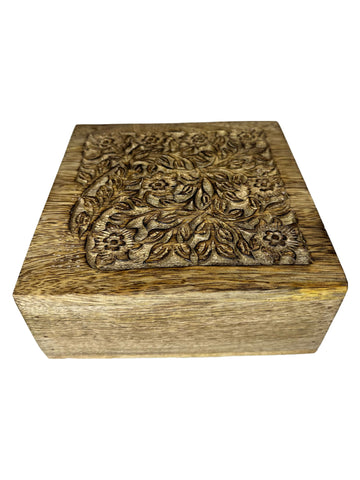 Hand Carved Square Box Floral Design