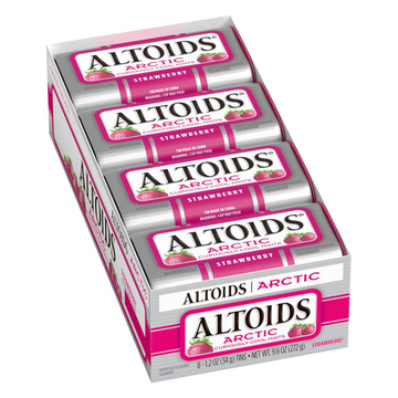 ALTOIDS Arctic Strawberry Breath Mints Hard Candy Bulk, 1.2 oz Tin (Pack of 8)
