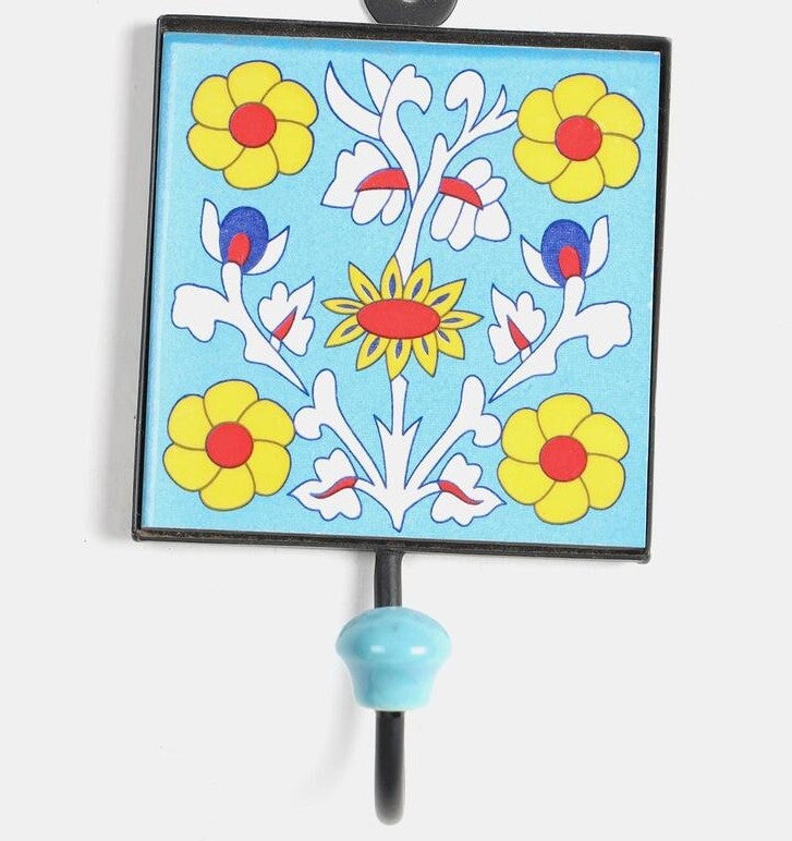 Ceramic Floral Design Coat Hook Large (Blue)