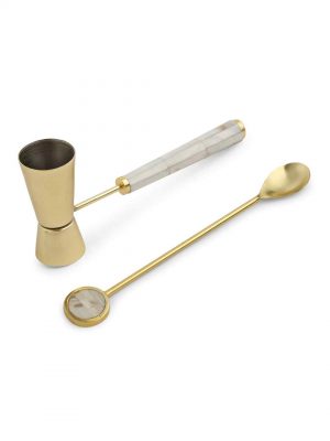 Peg Measurer And Stirrer In Mother Of Peal Details And Gold Tone Finish