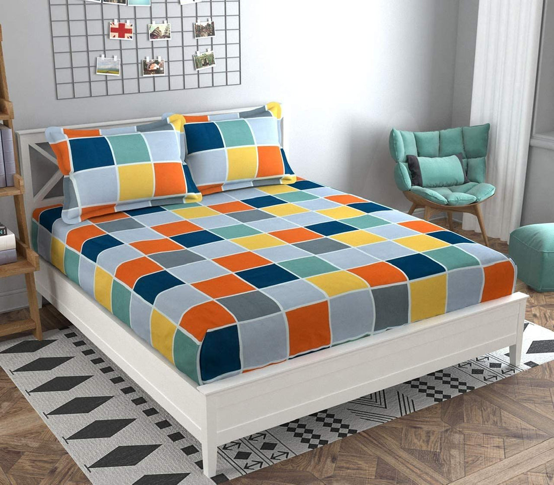 Checks - Glace Cotton Double Bedsheet With 2 Pillow Covers