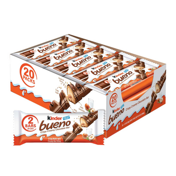 Kinder Bueno Milk Chocolate and Hazelnut Cream, Bulk 20 Pack, 2 Individually Wrapped Chocolate Bars Per Pack, 30 oz
