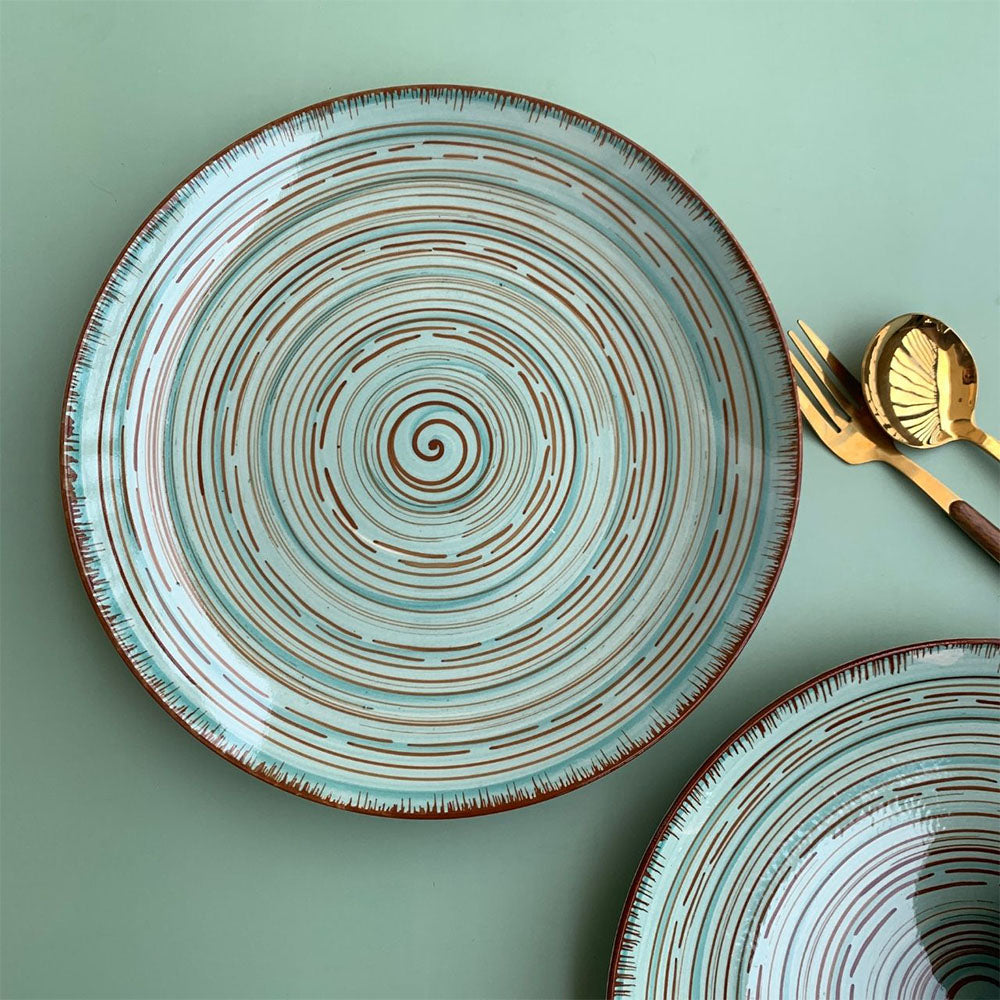 Green Dinner Plate In Spiral Design